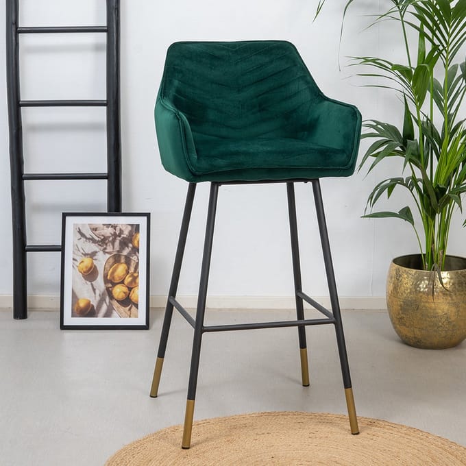 Bronx71® Velvet barkruk Fiona groen 65-78 cm - barstoel