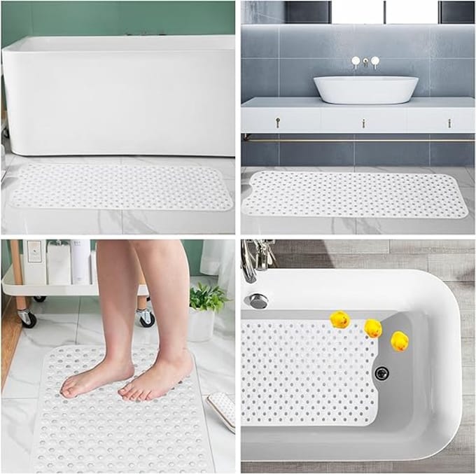 Famanu - Antislip mat 100 x 40 cm voor bad en douche (Wit)