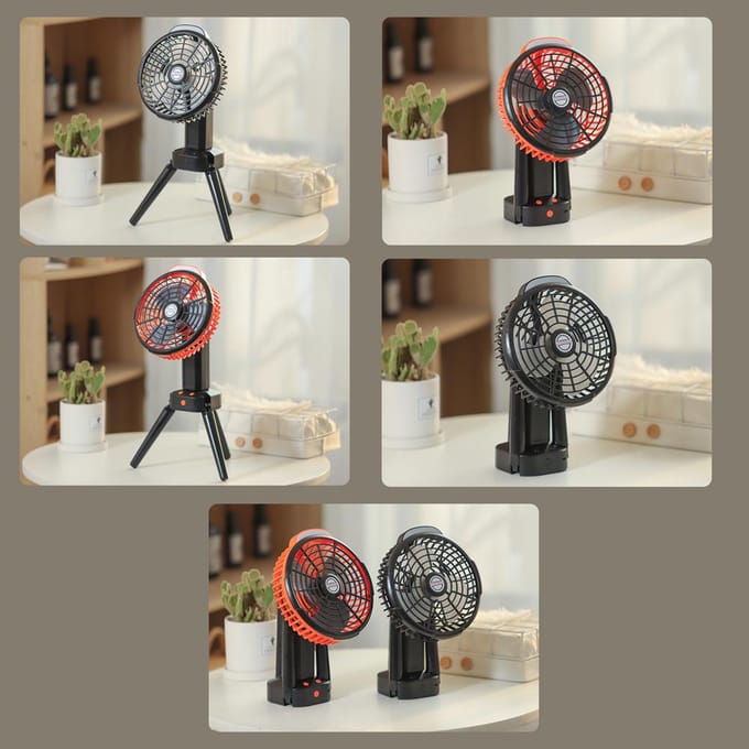 2-in-1 Campingventilator met LED-licht Multifunctionele Tent Plafondventilator Oplaadbare Statiefventilator Ondersteuning zwart