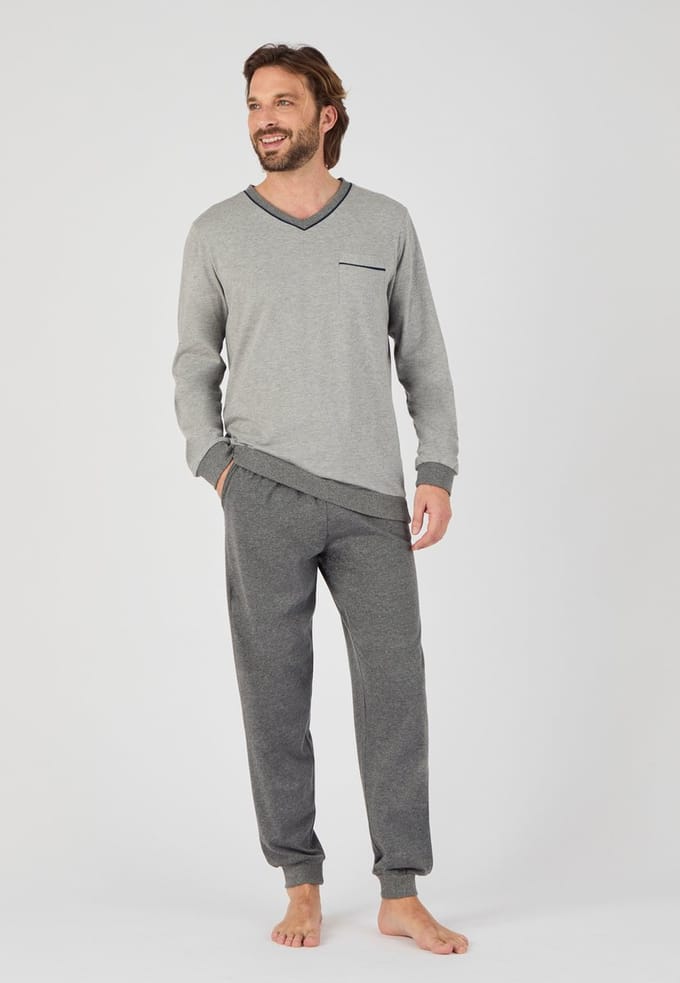 Damart - 3-delige pyjama short en broek. - Heren - Grijs - S