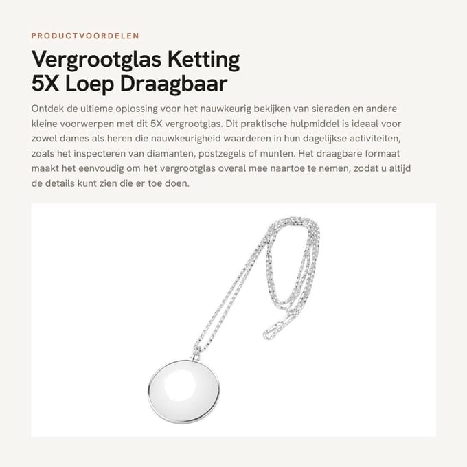 Dailygoods- Vergrootglas 5X Draagbaar - Loep - Hulpmiddel voor Sieraden - Optisch Glas - Zinklegering - Duurzaam