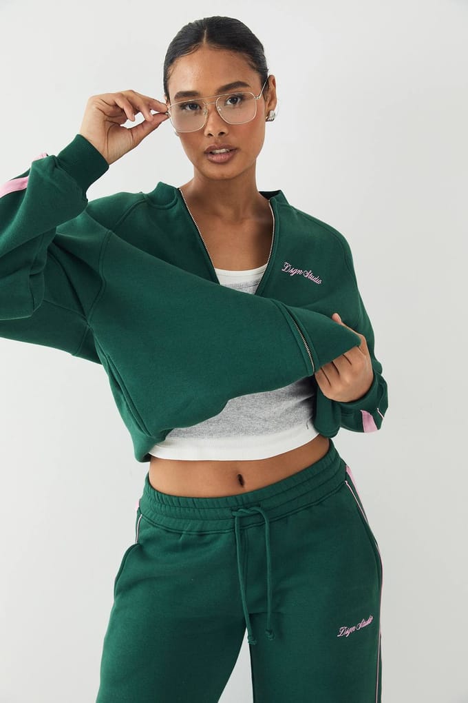 Dames DSGN Studio Geborduurd Sweatshirt met Zijstreep | Groente | Maat: XS
