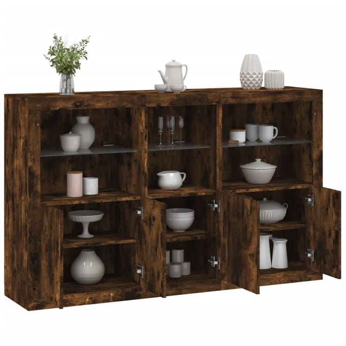 vidaXL - Dressoir - met - LED-verlichting - 162x37x100 - cm - gerookt - eikenkleurig