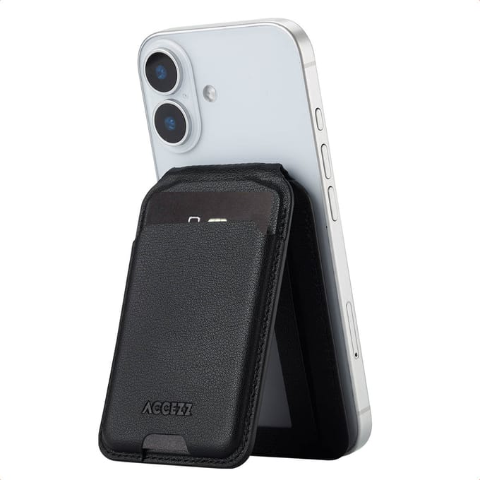 Accezz Leren Wallet met standaard - Geschikt voor MagSafe en Qi2 - Onyx Black
