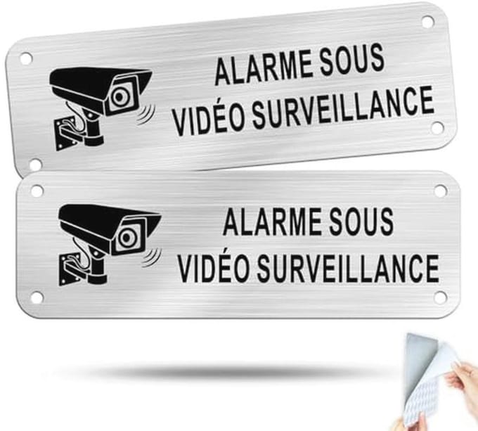 Huisbord Videobewaking Alarm - Zelfklevend Geborsteld Aluminium 15 x 5 cm
