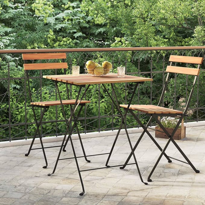 vidaXL - Bistrotafel - inklapbaar - 55x54x71 - cm - massief - teakhout - en - staal