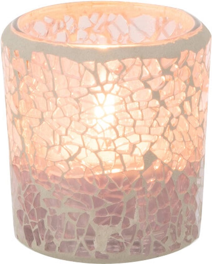 J-Line theelichthouder Mozaiek Recht - glas - roze - 6 stuks