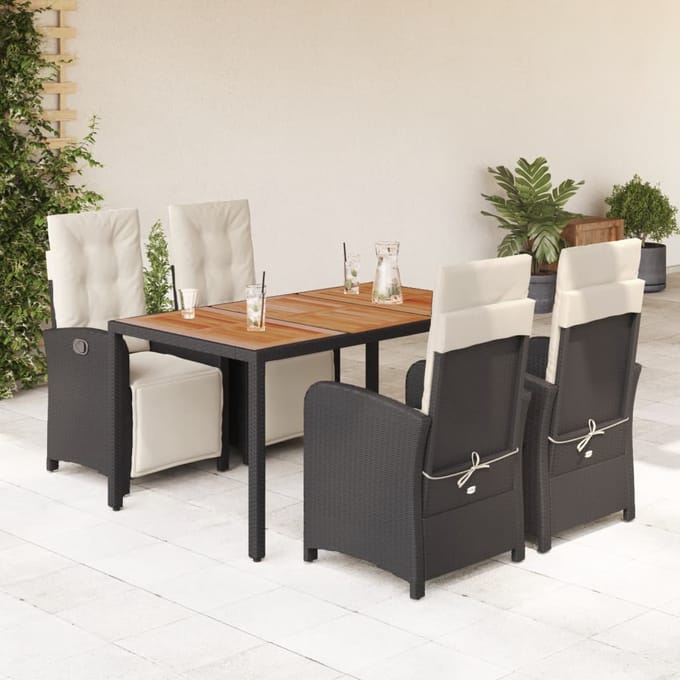 vidaXL - 5-delige - Tuinset - met - kussens - poly - rattan - zwart