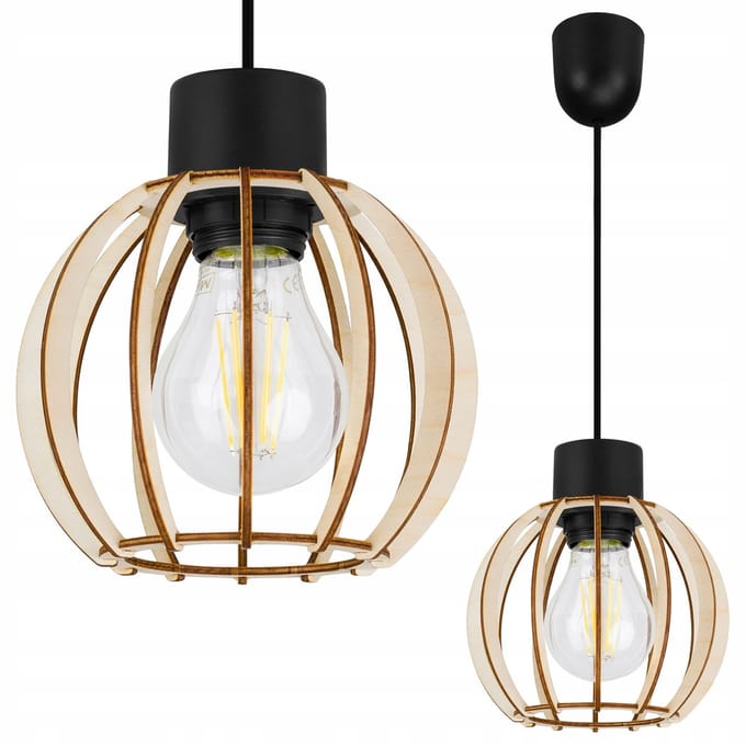 Houten Hanglamp TIMBER E27 Zwart/Hout 90cm - Stijlvol en Modern