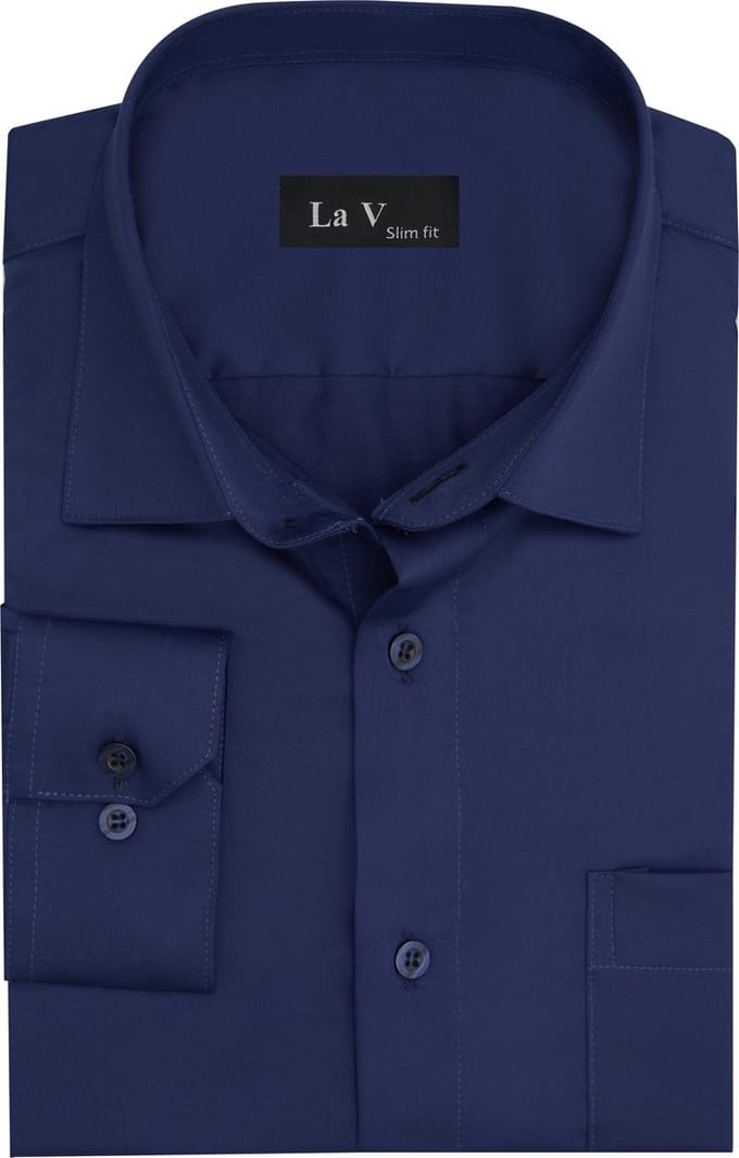 La V heren overhemd slim fit met strijkvrij Donkerblauw XXL