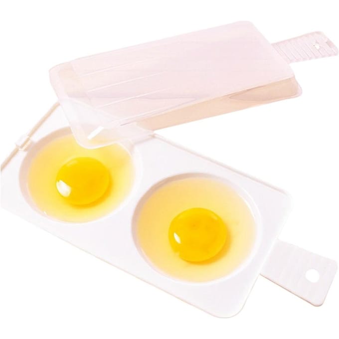 Pocheuse à œufs double en plastique pour micro-ondes, Cuiseur à œufs pour four à micro-ondes ?Gadgets de Cuisine beige