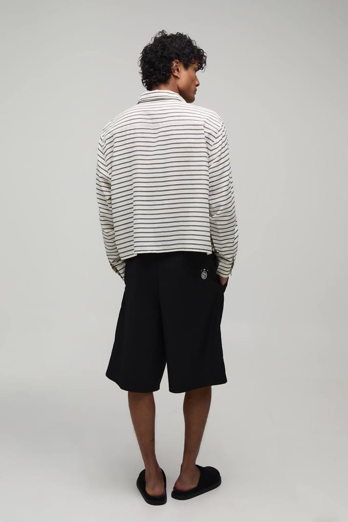 Gecropped Boxy Oversized Gestreept Shirt | Stone | Size Small