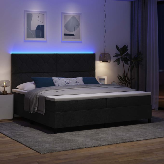 vidaXL - Boxspring - bed - met - matras - met - LED - Zwart - 200 - x - 200 - cm - Stof