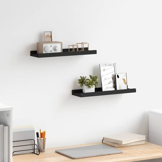 vidaXL - Fotoplanken - 2 - st - 40x9x3 - cm - MDF - zwart