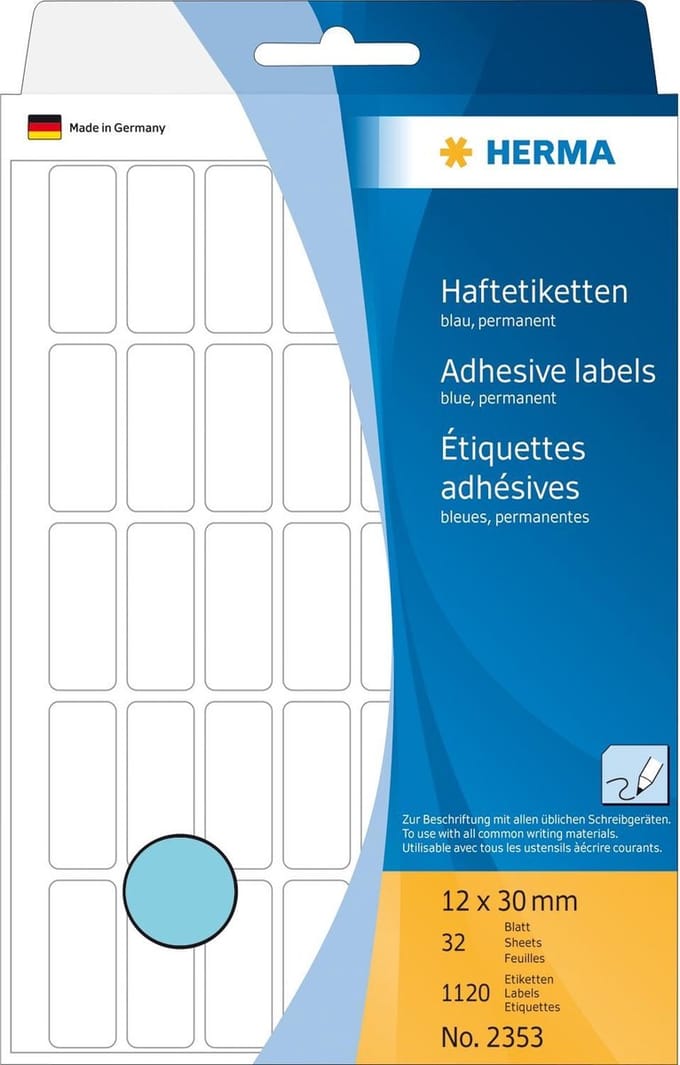 HERMA Universele etiketten blauw 12x30 mm Papier 1120 St.