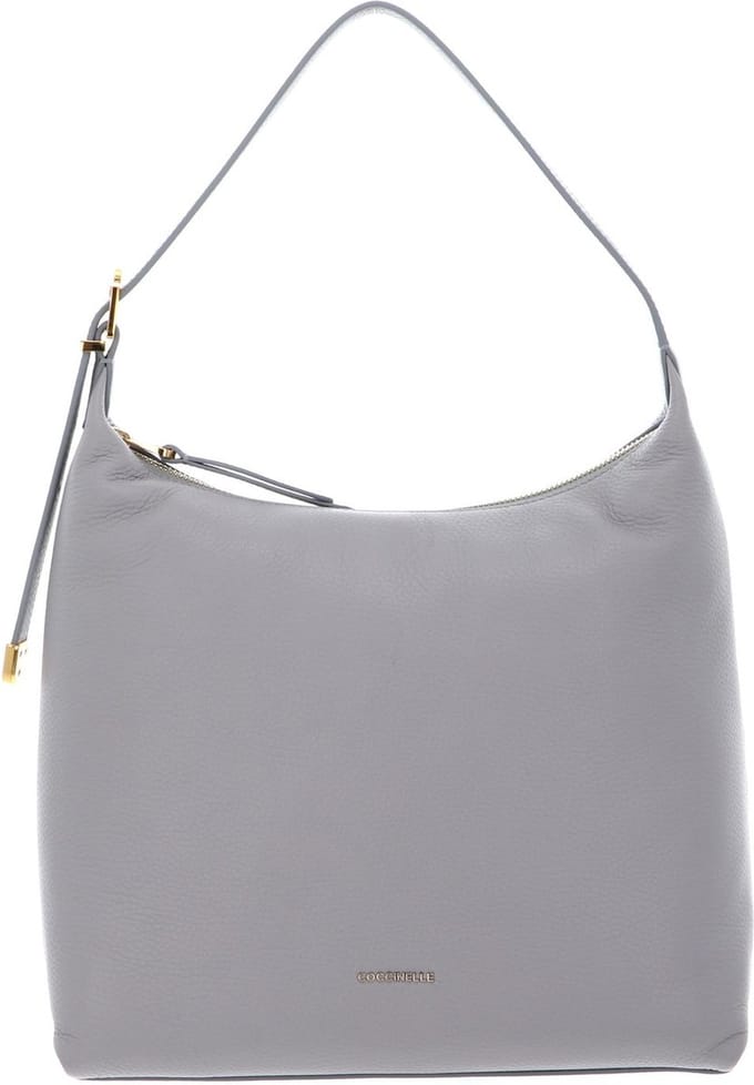 COCCINELLE Leren Schoudertas Coccinelle Gleen Handbag Grained Leather Light Grey Lichtgrijs