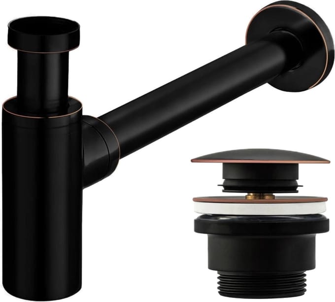 REA Wastafelsifon met afvoerplug - Oud Zwart