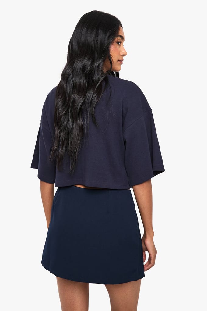 boohoo Dames Mini skort met gespleten zoom | Navy | Maat: 8