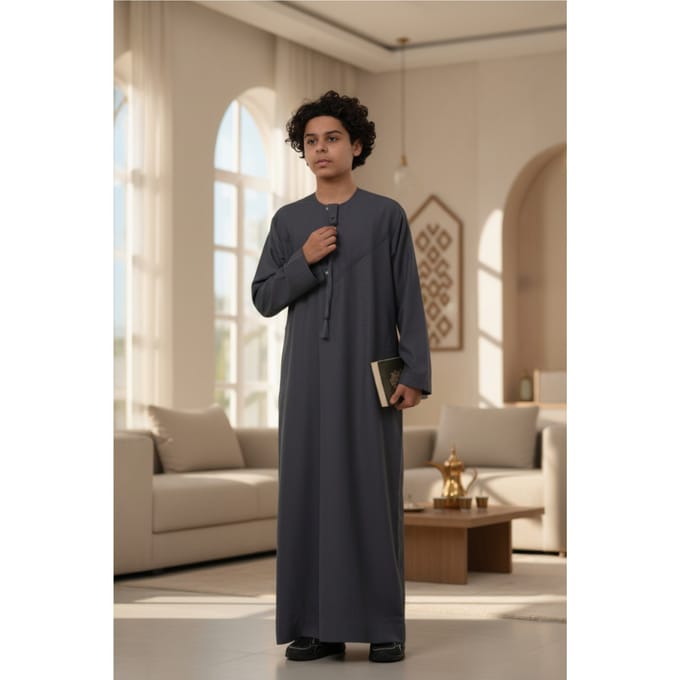 Kinderen jongens grijze Eid Marokkaanse Jubba Robe Djellaba Ramadan Eid Thobe LFS- K-HM11