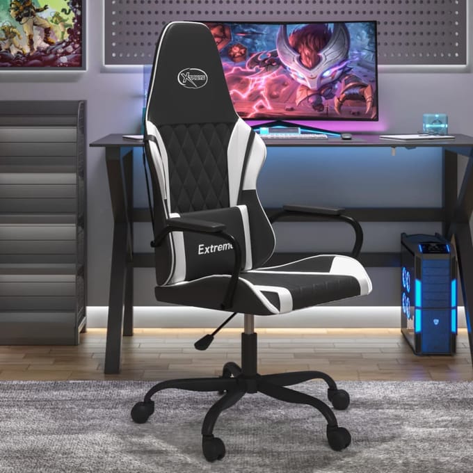 vidaXL - Massage - gamestoel - kunstleer - zwart - en - wit