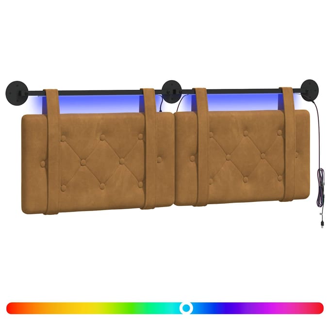 vidaXL - Hangend - hoofdbord - Met - LED-verlichting - Bruin - Fluweel