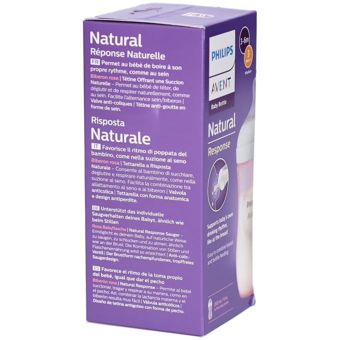 Philips Avent Natural Response Babyfles 260 ml – Flow 3 – Roze-1 fles - SCY903/11