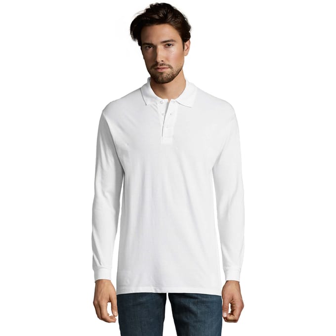 SOLS Heren Ster Poloshirt met Lange Mouwen (Wit)