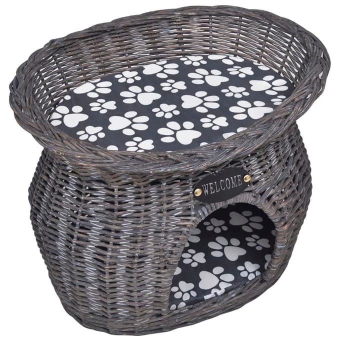 Grotte douillette pour animaux de compagnie avec coussin en saule