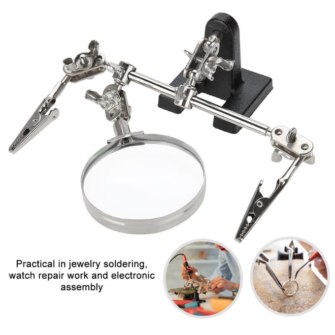 Outil d'aide 3ème main Loupe 5X Accessoire de bijouterie Loupe avec 2 pinces