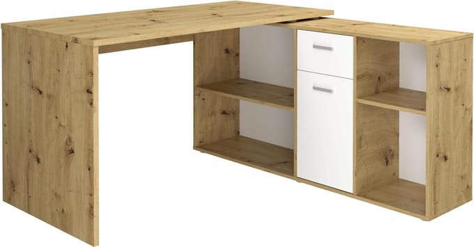 Bureau Apollo Wit - Artisan Eiken - 135,7x135,7cm - Hoekbureau - Met opbergruimte - Hoogte 74.2 cm