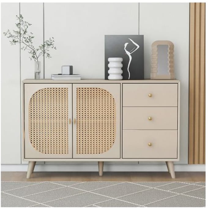Buffet de rangement - MUVOE - Beige - Largeur 120 cm - Portes et tiroirs - Design moderne