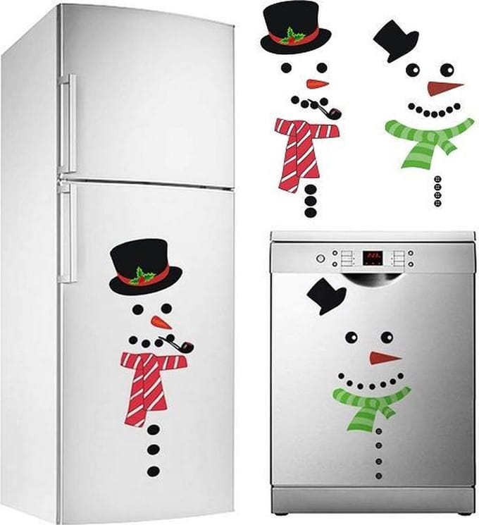 Kerstmis - Koelkast - 2 Raamstickers - Sneeuwpop - Herbruikbaar