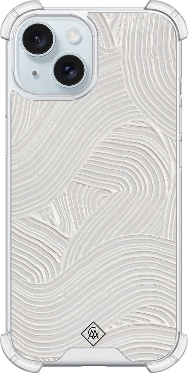 Casimoda® hoesje - Geschikt voor iPhone 13 - Abstract Beige Waves - Shockproof case - Extra sterk - Siliconen/TPU - Grijs, Transparant