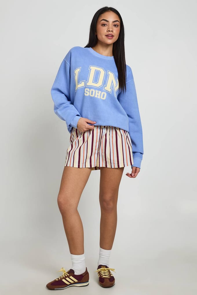 boohoo Dames Gewassen Londen Bedrukt Sweatshirt | Light Blue | Maat: Medium