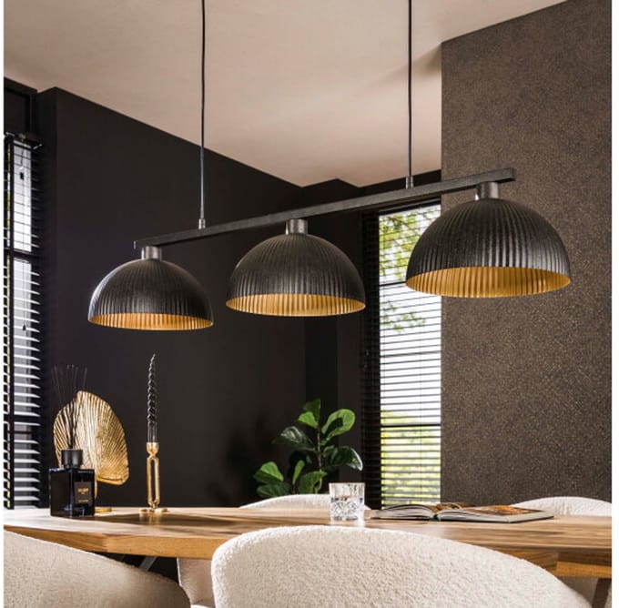 Hanglamp 3L halfronde kap-ribbel - Artic zwart