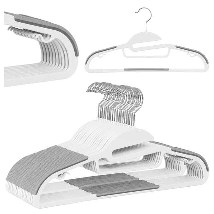 20x Antislip Kledinghangers Flexi Wit/Grijs 360° Draaibare Haak