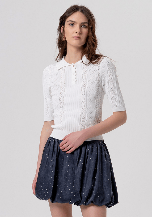 polo met perforaties vrouw creme