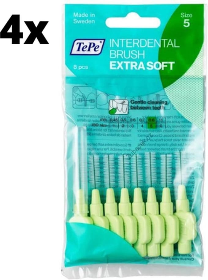 TePe Extra Soft Lichtgroen 0,8mm - 4 x 8 stuks - Voordeelverpakking