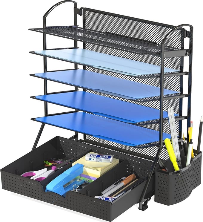 Bureau Document File Tray Organizer met 6 Laden - Zwart