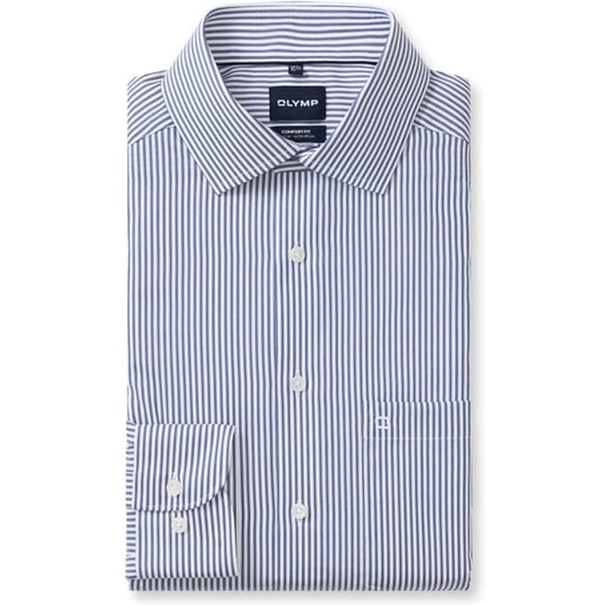 OLYMP Luxor comfort fit overhemd - popeline - marine blauw gestreept - Strijkvrij - Boordmaat: 47 (EU maat: 3XL)
