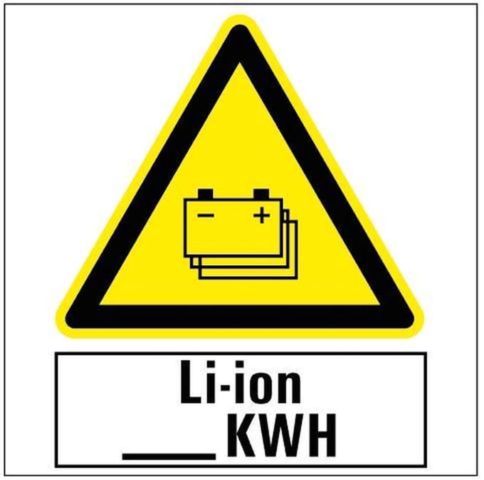 Gestapelde batterijen sticker met tekst LI-ION - KWH 150 x 150 mm