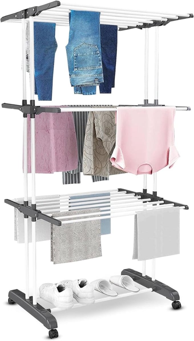 ZRSS® Droogtoren met Wieltjes -Wasrek Staand - Inklapbaar (Wit)