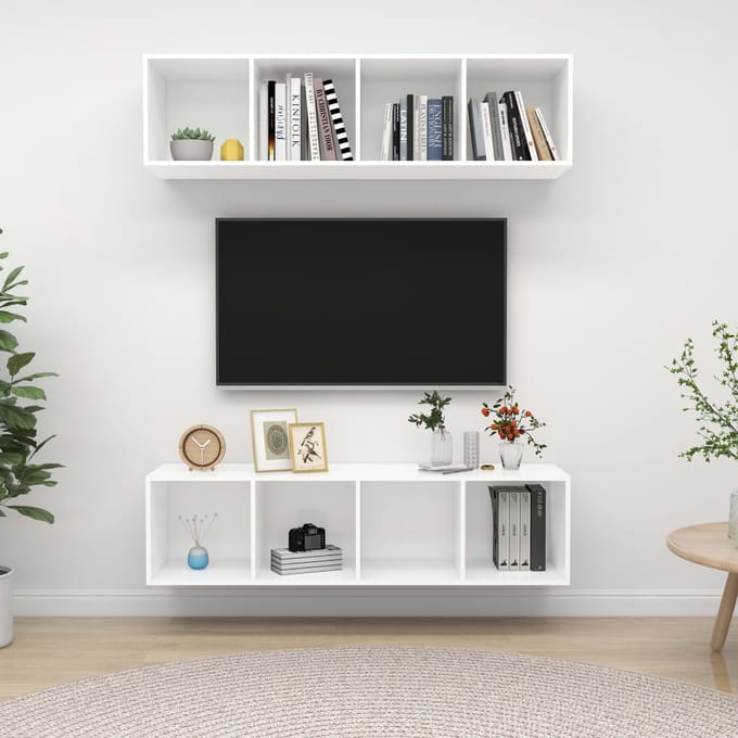 vidaXL - Tv-wandmeubelen - 2 - st - bewerkt - hout - wit