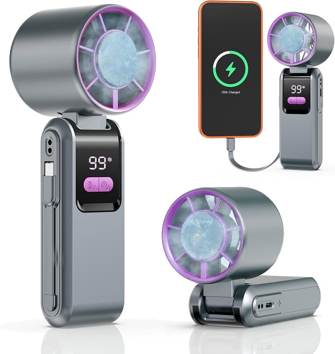 Draagbare Handheld Turbo Ventilator met IJskoeling - Oplaadbaar - USB - Mini Persoonlijke Ventilator - voor Reizen Buiten en Kantoor