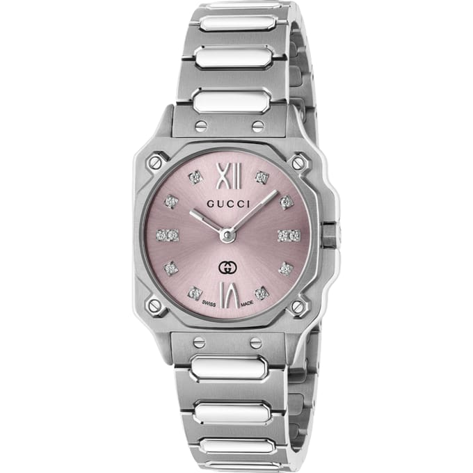Gucci G-Flat YA166501 Dames Roze Wijzerplaat RVS Horloge 30mm
