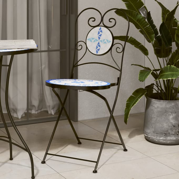 vidaXL - Opklapbare - stoelen - (2 - stuks) - blauw-wit - keramiek
