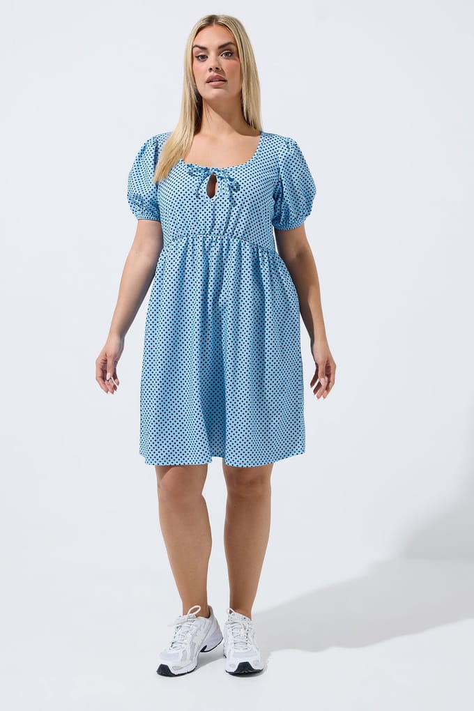 Limited Collection Blauwe Minijurk Met Stippen Size 48