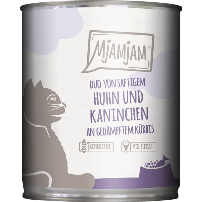 6x 800g MjAMjAM Duo Sappige Kip & Konijn op Gestoomde Pompoen Natte Kattenvoer
