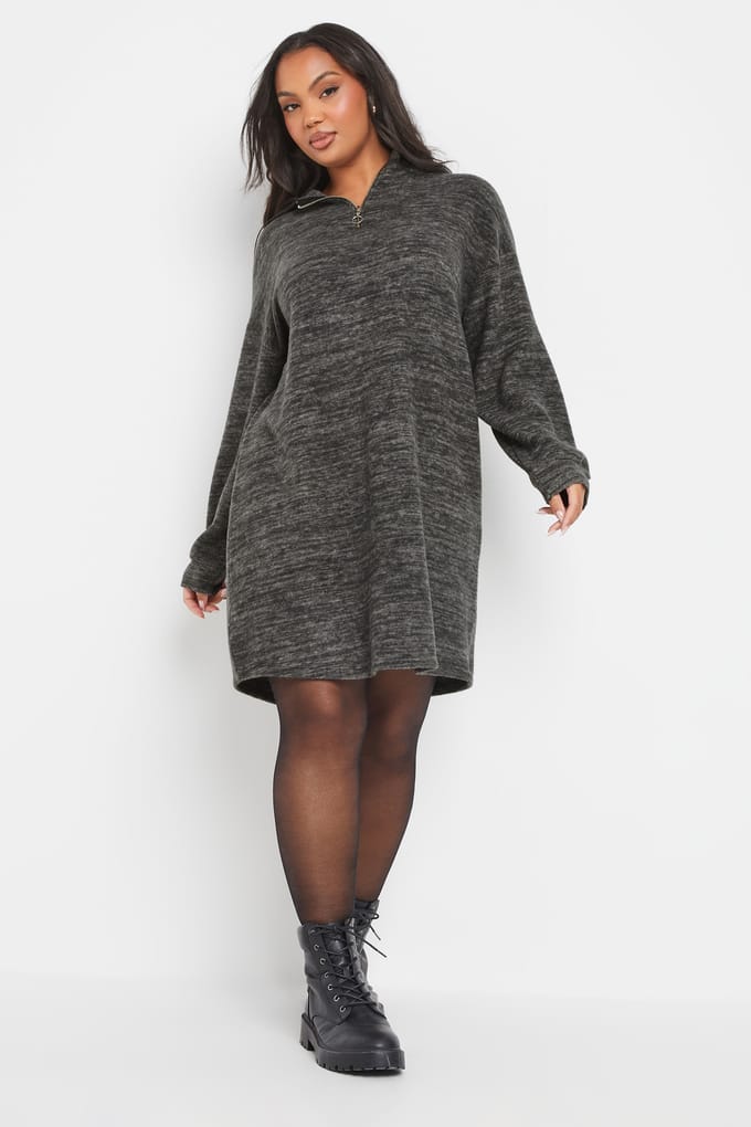 Yours Grijze Zachte Rits Trui Jurk Size 50-52