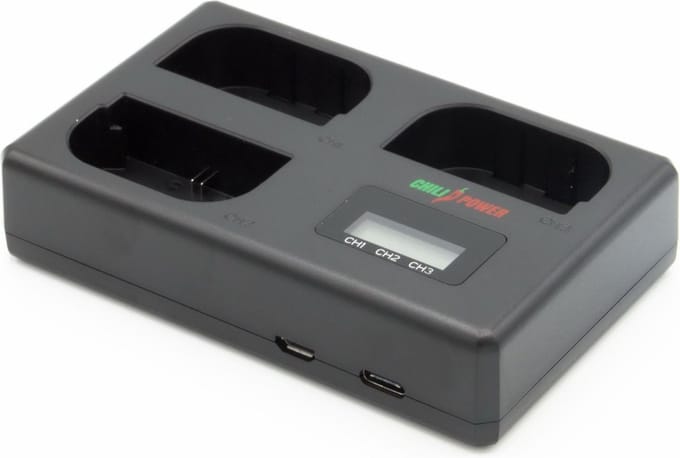 ChiliPower LP-E6 / LP-E6N / LP-E6NH Triple Lader geschikt voor Canon - Laadt 3 accu's, ook tegelijkertijd